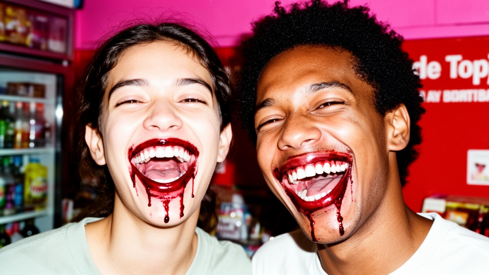 Two people laughing in an original Cherry Club campaign photograph